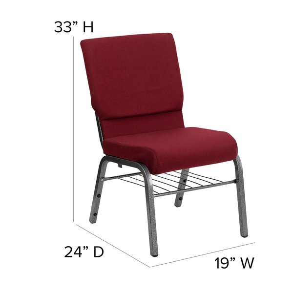 Fabric Church Chair w/Book Rack, Burgundy