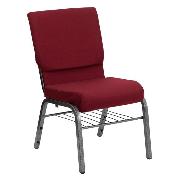 Fabric Church Chair w/Book Rack, Burgundy