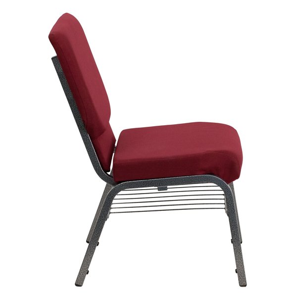 Fabric Church Chair w/Book Rack, Burgundy