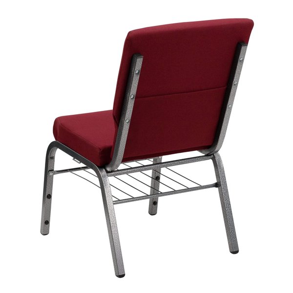 Fabric Church Chair w/Book Rack, Burgundy
