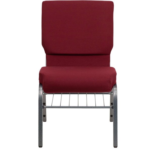 Fabric Church Chair w/Book Rack, Burgundy