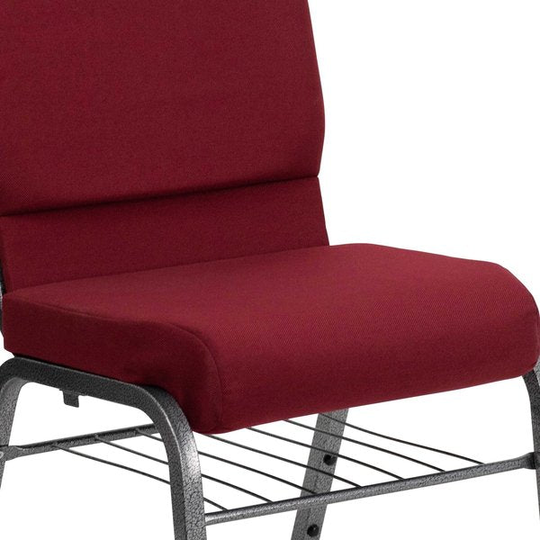 Fabric Church Chair w/Book Rack, Burgundy