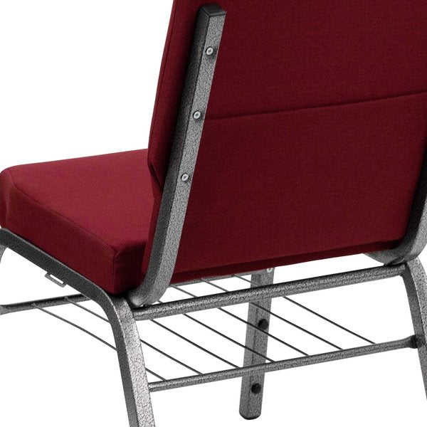 Fabric Church Chair w/Book Rack, Burgundy