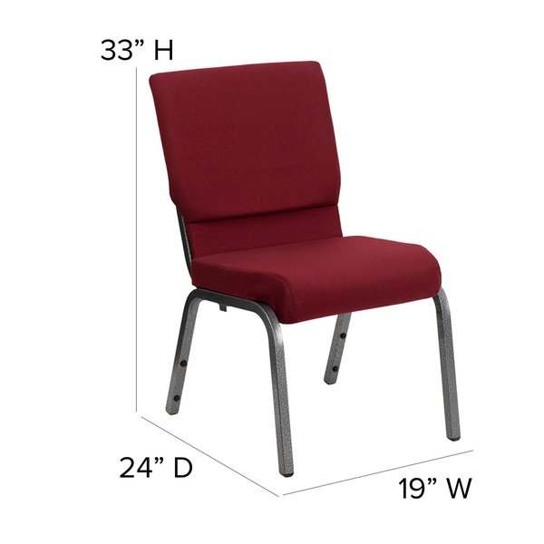 Fabric Church Chair, Silver Frame, Brgundy