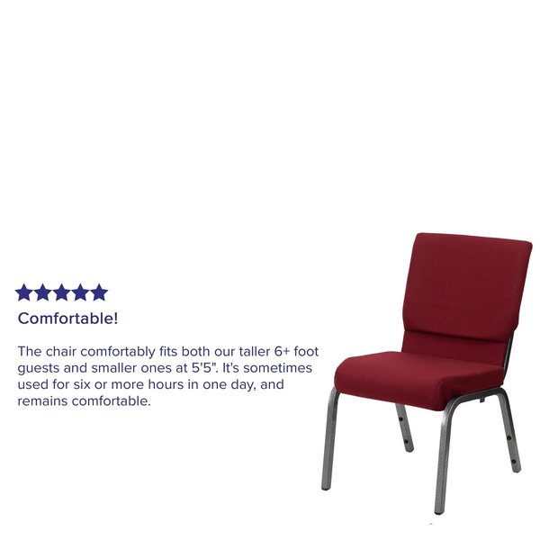 Fabric Church Chair, Silver Frame, Brgundy