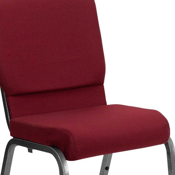 Fabric Church Chair, Silver Frame, Brgundy