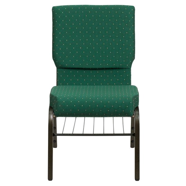 Fabric Church Chair w/Book Rack, Green