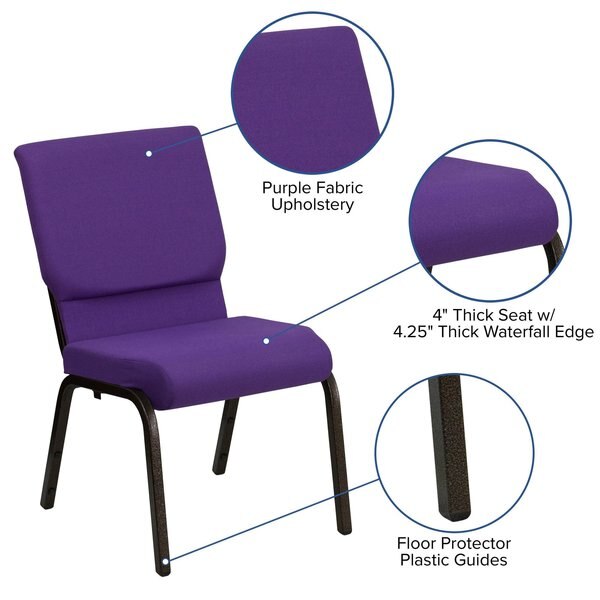 Fabric Church Chair, Stackable, Purple
