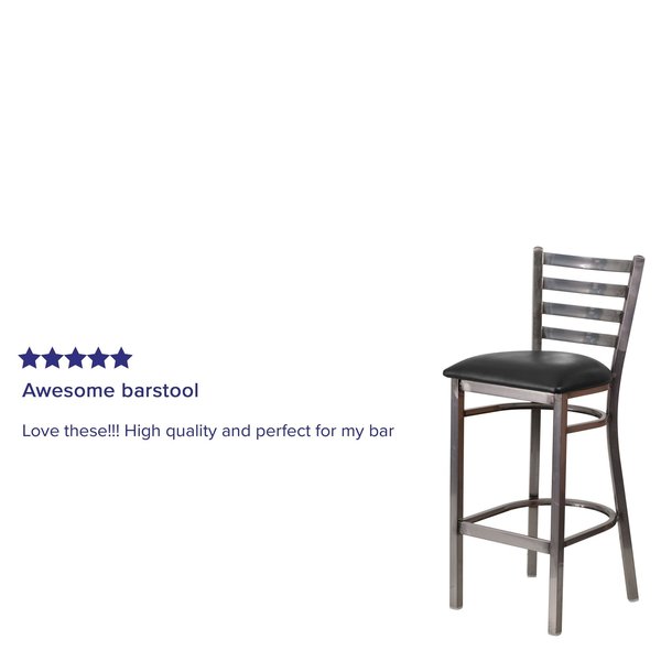 Barstool, Ladder Back, Clr w/Blk Vnyl Sea