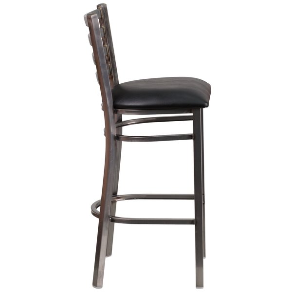 Barstool, Ladder Back, Clr w/Blk Vnyl Sea
