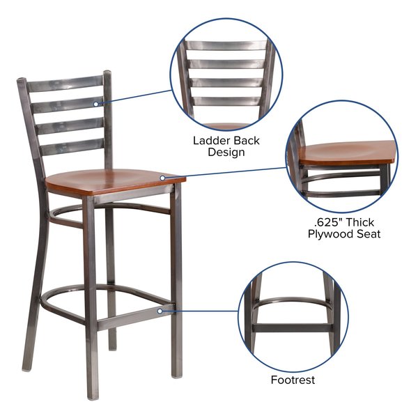 Barstool, Ladder Back, Clr w/Cherry Seat