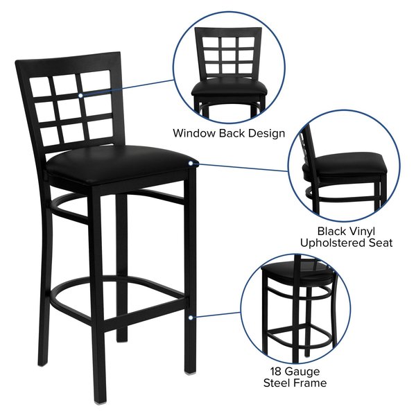 Restaurant Stool, Window Back, Black Seat
