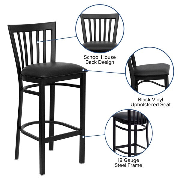 Restaurant Stool, School Back, Blk Seat