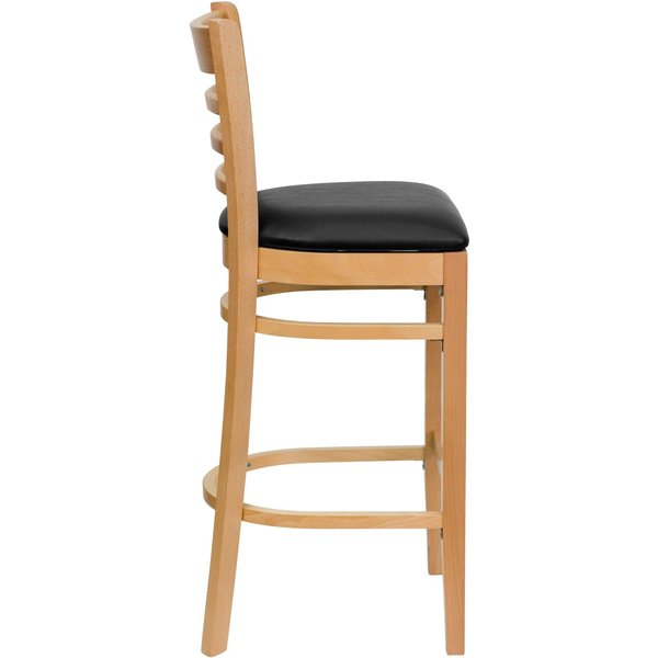 Barstool, Natural Wood, Black Vinyl Seat, Weight Capacity: 800 lb.