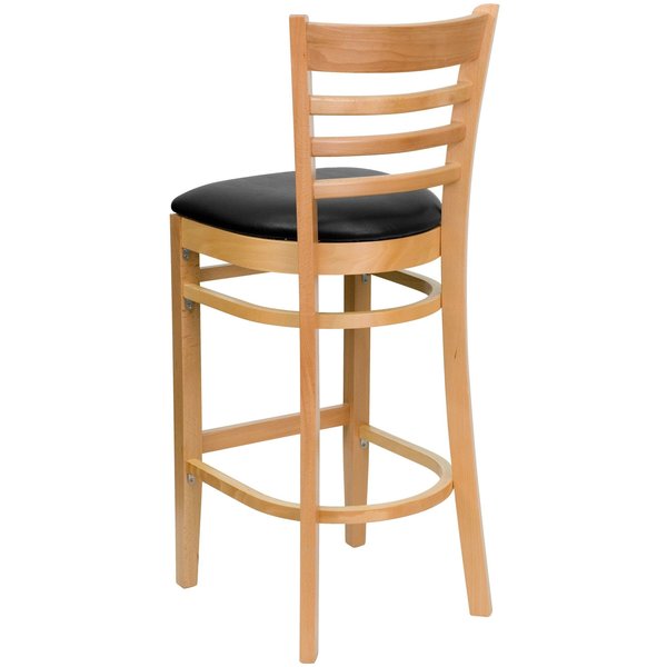 Barstool, Natural Wood, Black Vinyl Seat, Weight Capacity: 800 lb.