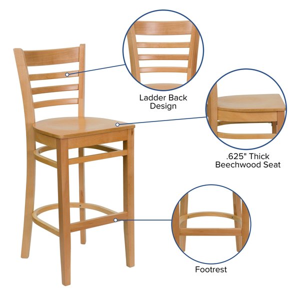 Barstool, Natural Wood, Ladder Back
