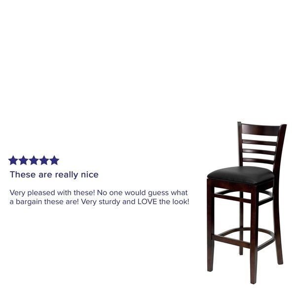 Wood Barstool, Walnut, Ladder Bck, Blk Vny, Seat Height Range: 31