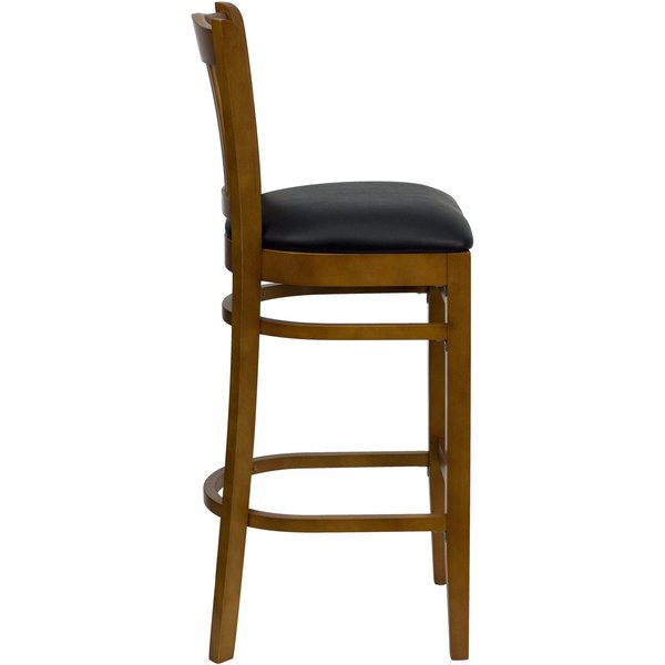 Stool, Vert Slat Bck, Cherry Wd w/Blk Vny