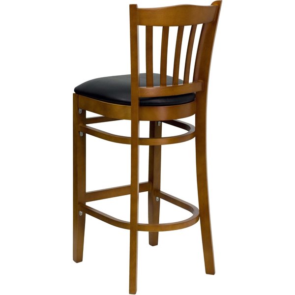 Stool, Vert Slat Bck, Cherry Wd w/Blk Vny