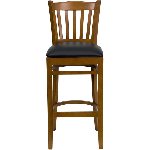 Stool, Vert Slat Bck, Cherry Wd w/Blk Vny