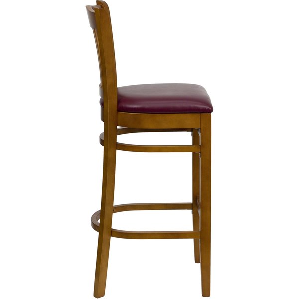 Stool, Vert Slat Bck, Chrry Wd w/Burg Vny