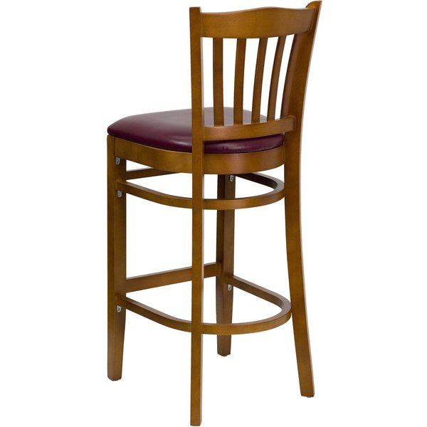 Stool, Vert Slat Bck, Chrry Wd w/Burg Vny