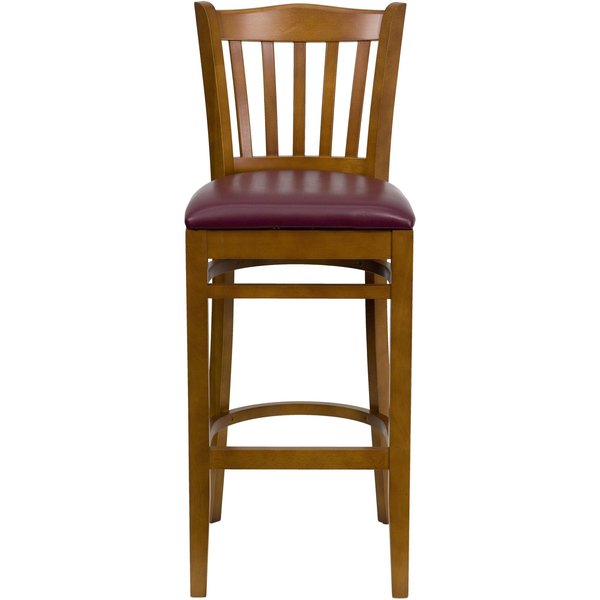 Stool, Vert Slat Bck, Chrry Wd w/Burg Vny