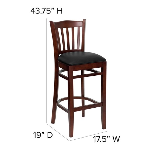 Barstool, Vert Slact Back, Mah Wd, Blk Vny