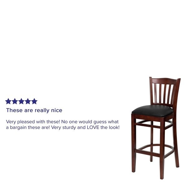 Barstool, Vert Slact Back, Mah Wd, Blk Vny