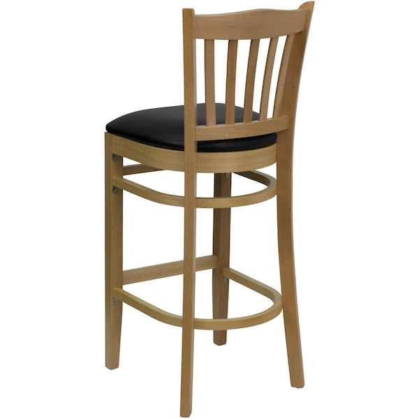 Barstool, Natural Wood, Black Vinyl Seat, Seat Height Range: 31