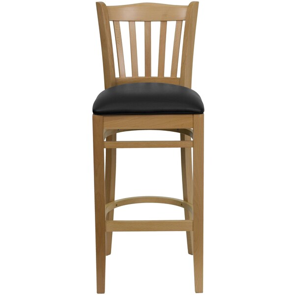Barstool, Natural Wood, Black Vinyl Seat, Seat Height Range: 31