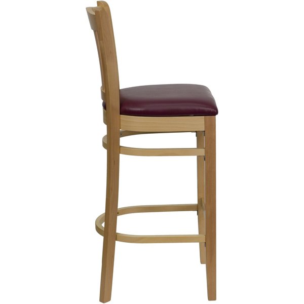 Barstool, Natural Wood, Burgndy Vinyl Sea, Seat Height Range: 31