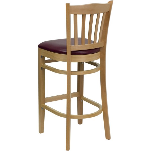 Barstool, Natural Wood, Burgndy Vinyl Sea, Seat Height Range: 31