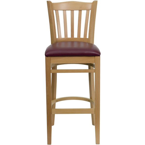 Barstool, Natural Wood, Burgndy Vinyl Sea, Seat Height Range: 31