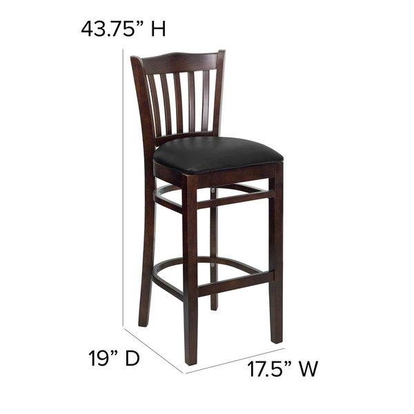 Wood Brstool, Wal, Vrtcl Slat Bck, Blk Vny