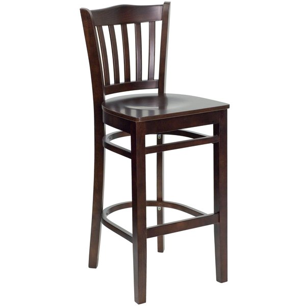 Wood Barstool, Walnut, Vertical Slat Back