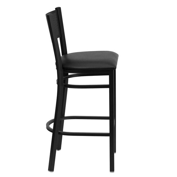 Restaurant Stool, Grid Back, Black Seat