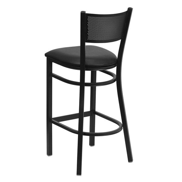 Restaurant Stool, Grid Back, Black Seat