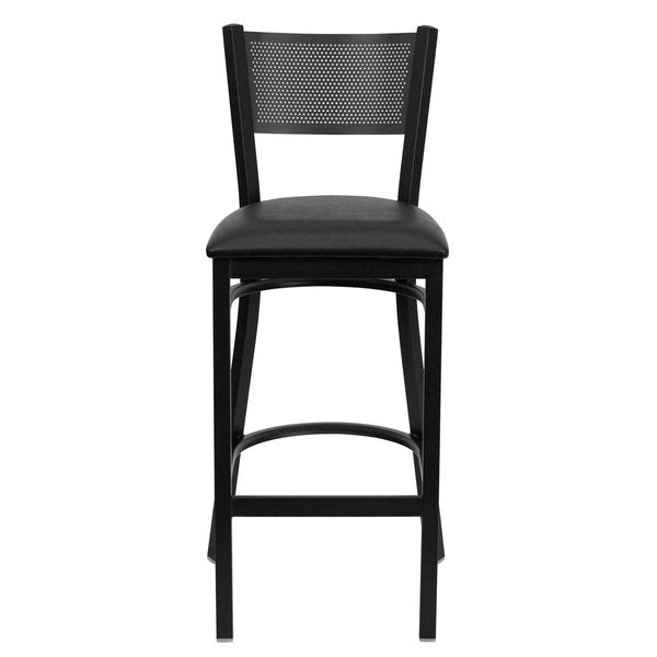 Restaurant Stool, Grid Back, Black Seat