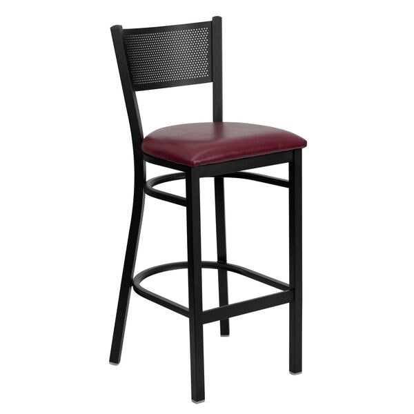 Restaurant Stool, Grid Back, Burgundy Sea