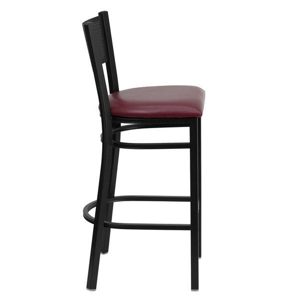 Restaurant Stool, Grid Back, Burgundy Sea