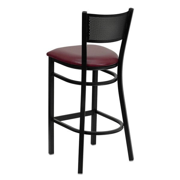 Restaurant Stool, Grid Back, Burgundy Sea