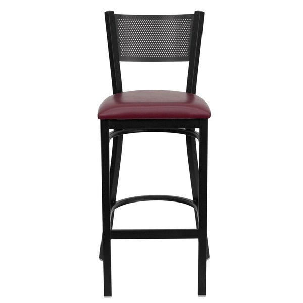 Restaurant Stool, Grid Back, Burgundy Sea