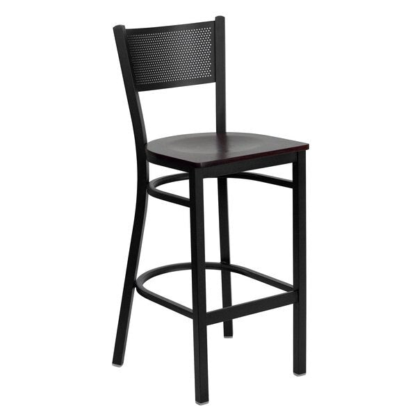 Restaurant Stool, Grid Back, Mahogany Sea