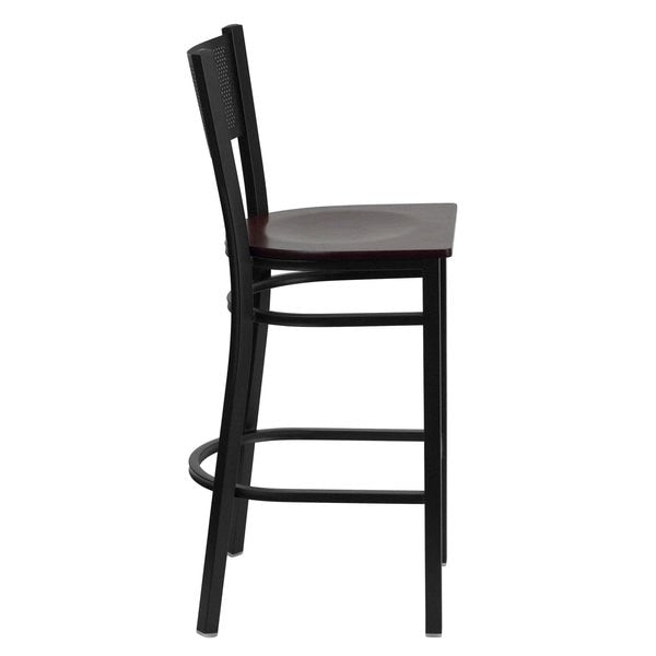 Restaurant Stool, Grid Back, Mahogany Sea