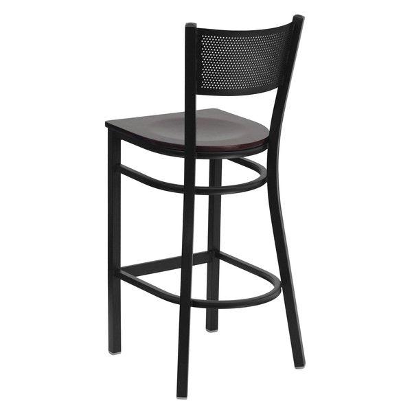 Restaurant Stool, Grid Back, Mahogany Sea