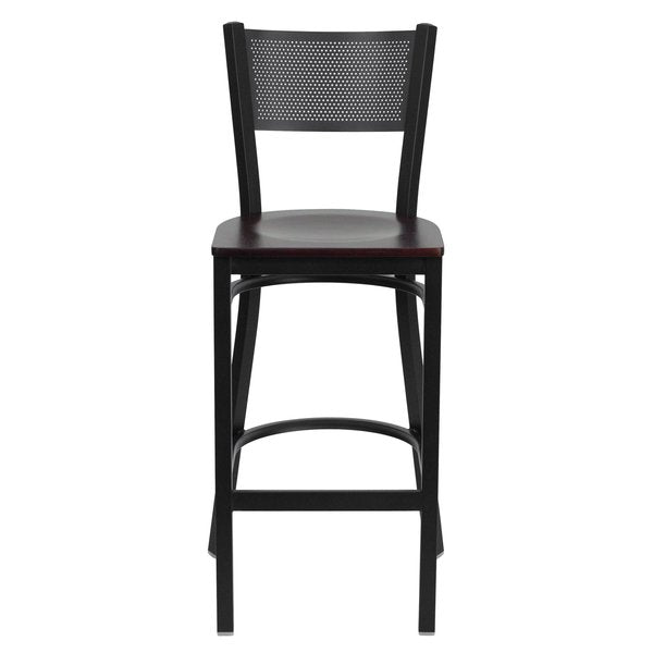 Restaurant Stool, Grid Back, Mahogany Sea