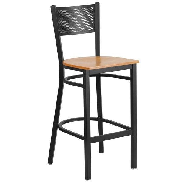 Restaurant Stool, Grid Back, Natural Seat