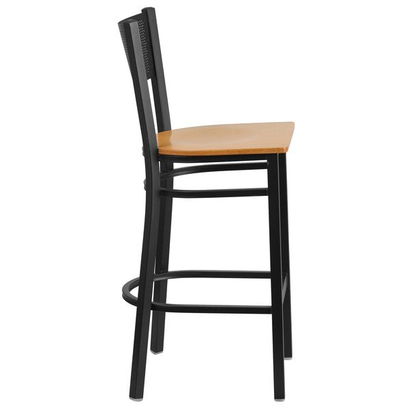 Restaurant Stool, Grid Back, Natural Seat
