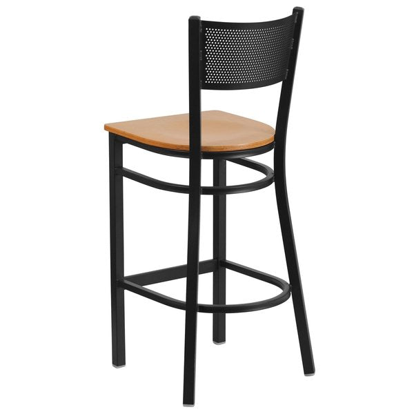 Restaurant Stool, Grid Back, Natural Seat